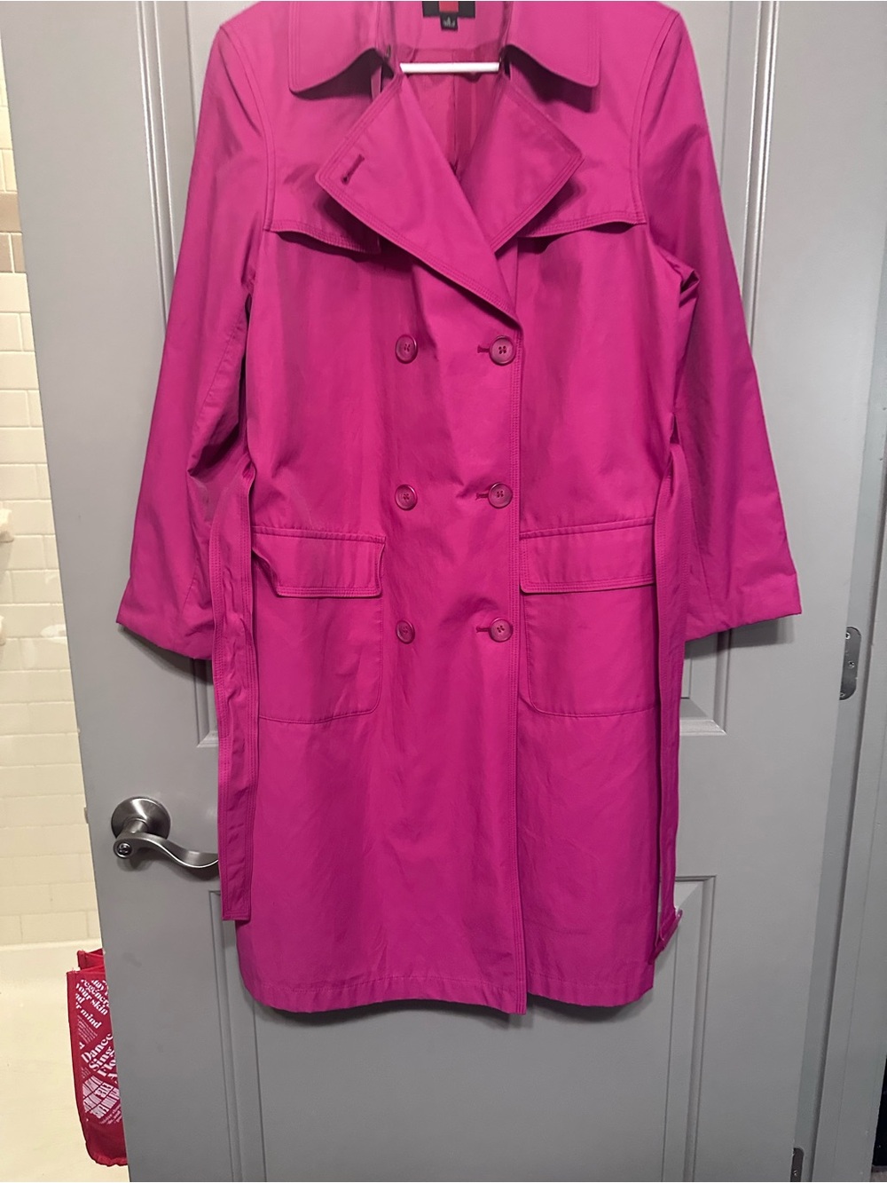 Gallery Hot Pink Double-Breasted Trench Coat